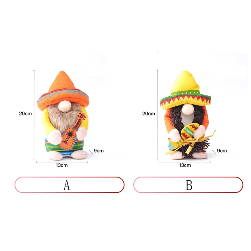 2Pcs Fiesta Gnome Couple Cinco De Mayo Tomte For Mexican Taco Tuesday Elf Dwarf For Home Kitchen Tiered Tray Decorations