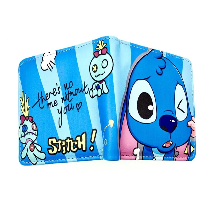 Disney Lilo Stitch Unisex 2 Fold Short Wallet PU Leather Women Men Clutch Cute Small Card Purse Bag Toy Handbag Gift