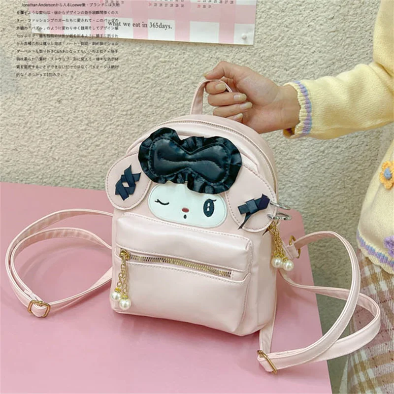 Sanrio Kuromi My Melody Lolita Gothic Mini Backpack Kawaii Anime Sweet PU Bag Exquisite Storage Knapsack Handbag Birthday Gift