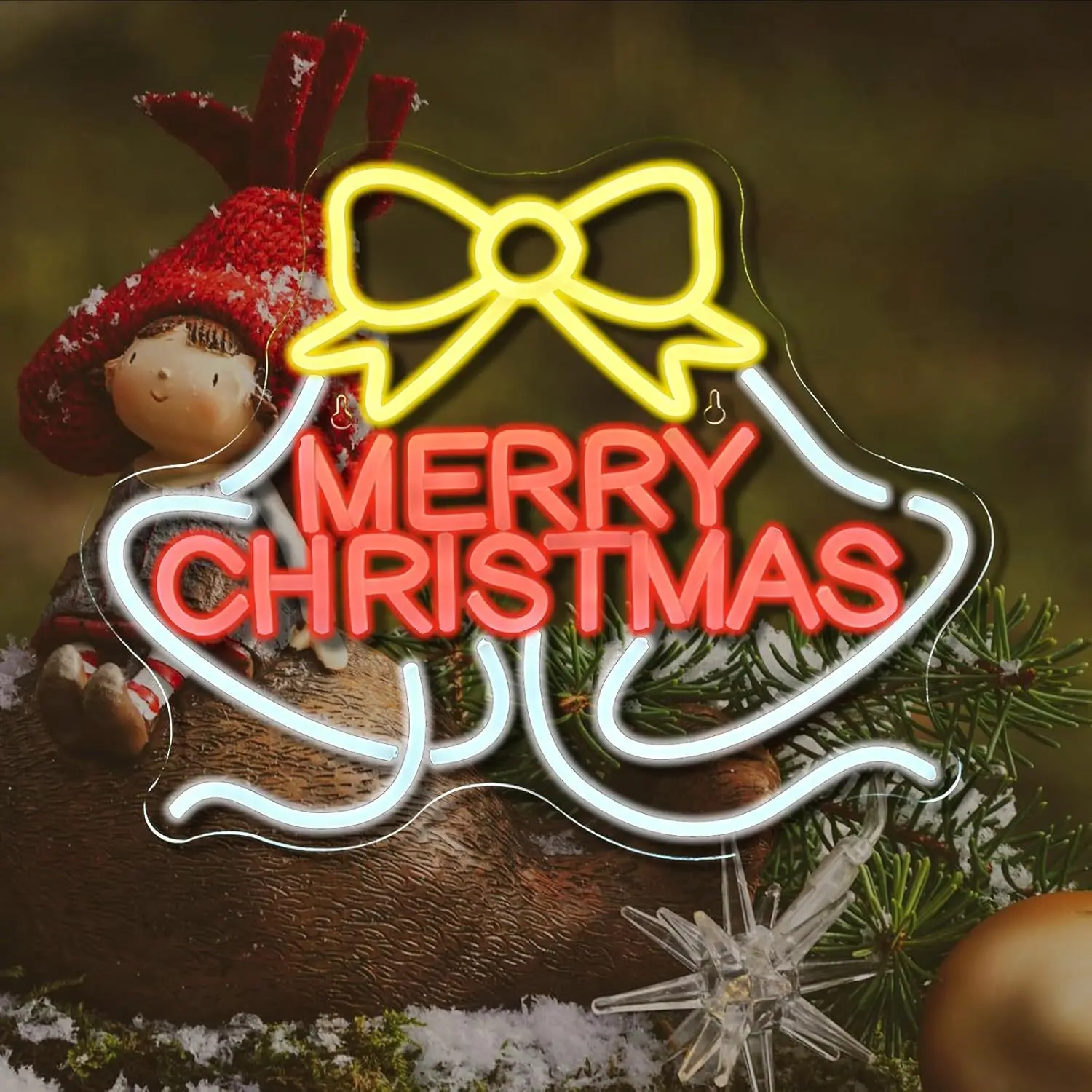 Merry Christmas Neon Sign LED Hanging Dimmable Neon Light Sign for Room Living Bedroom Home Christmas Holiday Party Decor Gift