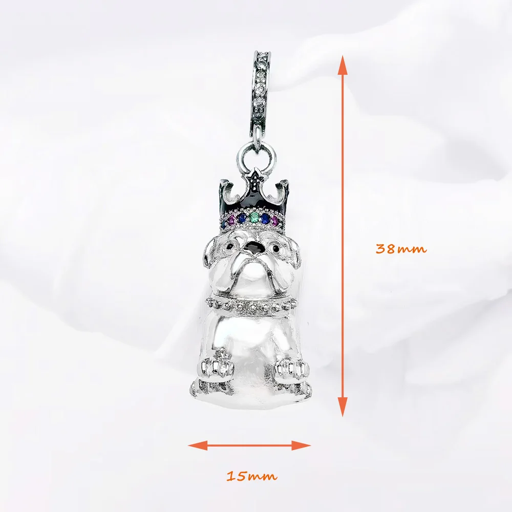 Fashion Bulldog With Crown Pendant Charm 925 Sterling Silver Fine Jewelry King Of Dogs Cute Gift For Women Men