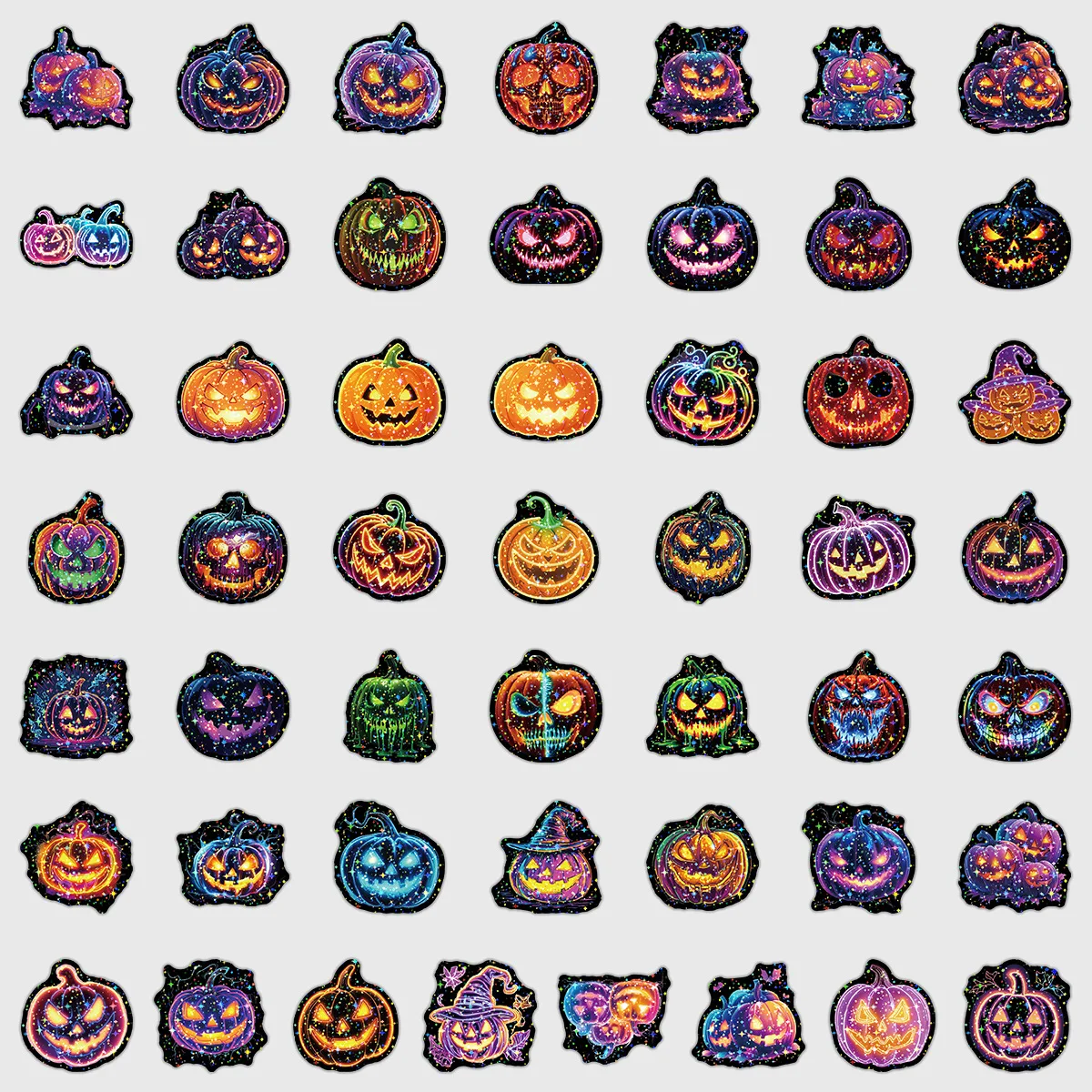 50 Stück Sternen-Neon-Halloween-Kürbis-Doodle-Aufkleber, wasserdicht, für Notizbücher und Schreibwaren-Dekoration – Detail 4