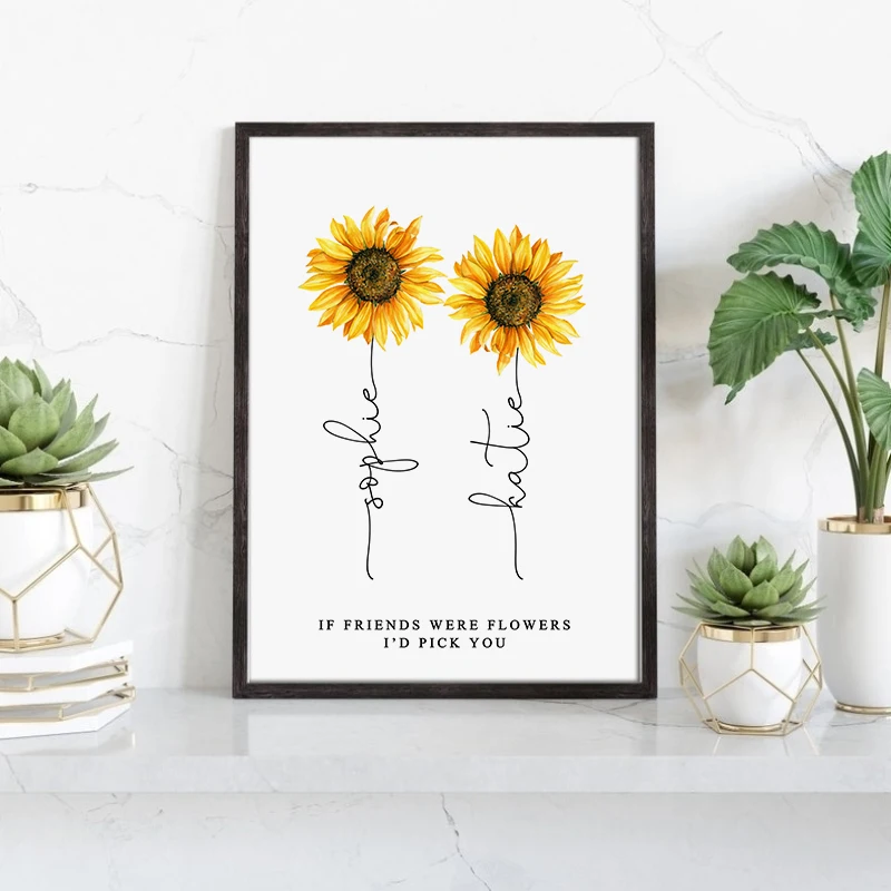 

Personalized Wall Art Canvas Painting Custom Friendship Names Posters and Prints Sunflower Pictures for Home Decoration Design