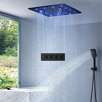 hm Bathroom Ceiling LED Shower Set 16Inches/20Inchs SPA Mist Rainfall Shower Head Panel Bath Thermostatic Mixer Faucets System