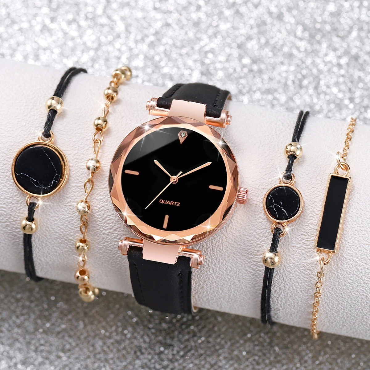 5/6PCS Fashion Women Watches Bracelets Set Casual Leather Band Ladies Quartz Watch Relogio Feminino（Without Box）