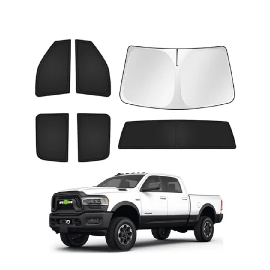 

Sunshades for Dodge Ram 2500/3500 2010-2026 Black Polyester Windshield Side/Rear Window Covers with UV Protection, Heat Reducti