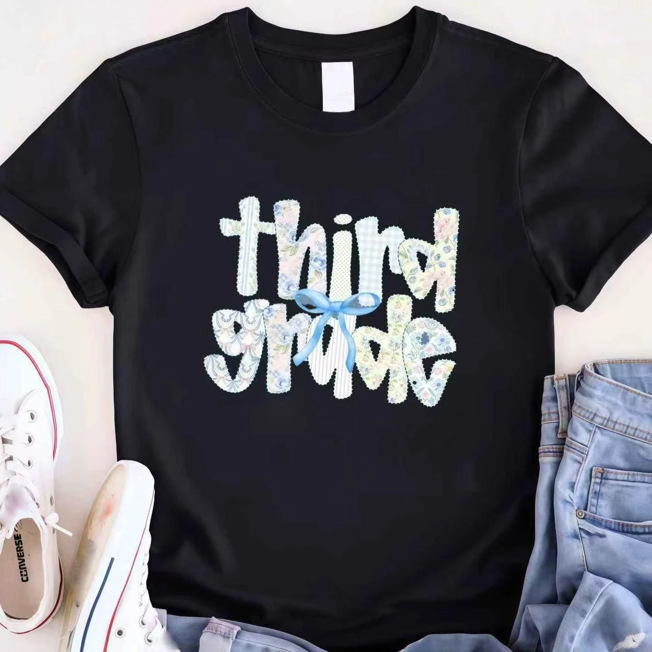 

Unisex Third Grade T-Shirt | Back To School Floral Pattern Graphic Tee | Teacher Student Gift Elementary Classroom Top