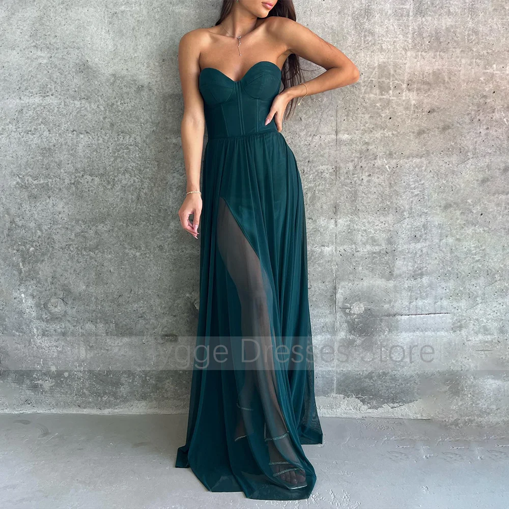 Hunter Green Formal Dresses for Women 2024 Sweetheart Column Evening Gowns Long Spandex Tulle Sleeveless Simple Prom Dress 2024