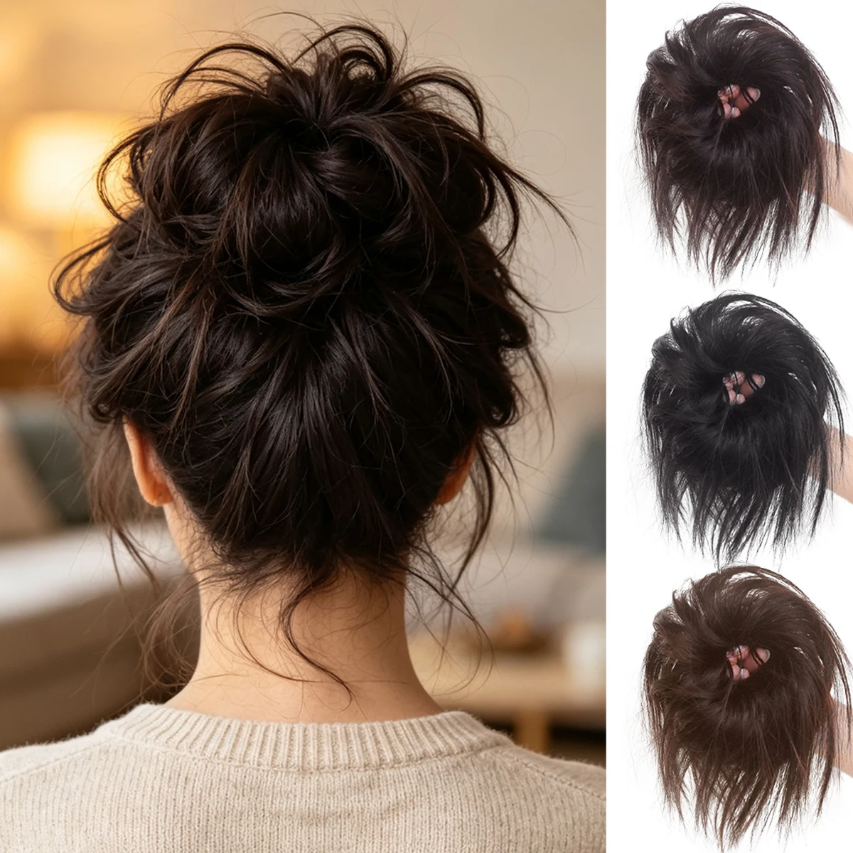 Synthetic Hair Bun Messy Bun Hair Scrunchie Brown Messy Chignon Lazy Disheveled Hair Donut Hairpiece Women Updo Hair Extensions