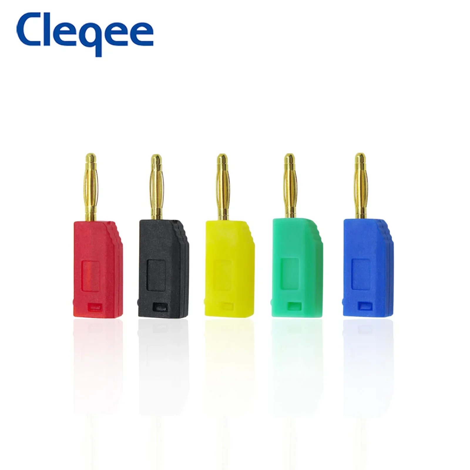 Cleqee P3012 10Pcs 2Mm Banana Plug Jack Vergulde Koperen Stapelbaar Banana Plug Connector Voor Binding Post Test probes 5 Kleur