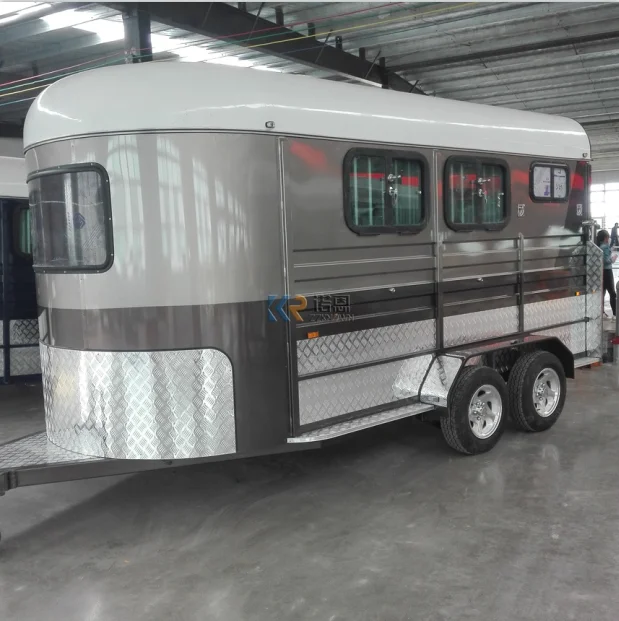 Commercial Classic Stainless Steel OEM Slant Load 3 Horse Trailer Horse Float Cart with Living Area