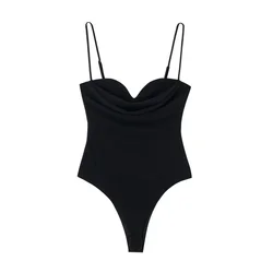 Body Sexy de algodón elástico para mujer, Top de tubo con cuello oscilante, Top delgado de dos tonos, moda urbana, nuevo
