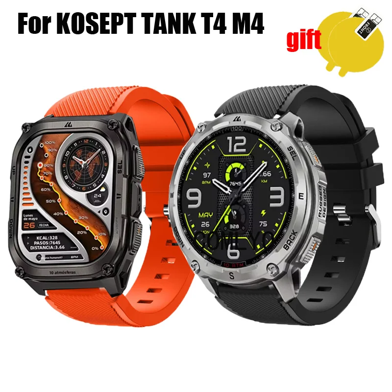 

3in1 for KOSPET Tank T4 M4 Strap smart watch Women men Band Silicone Bracelet Sports Belt Screen Protector Film