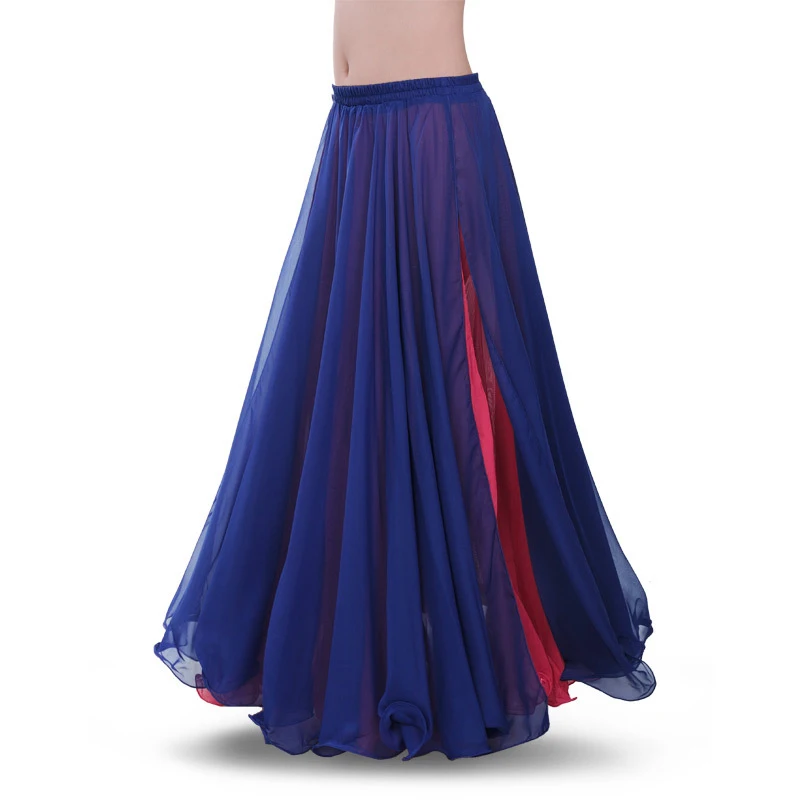 Traje de dança do ventre terno saia de chiffon dupla altura fenda para mulheres saias laterais duplas terno de dança roupa de desempenho de palco