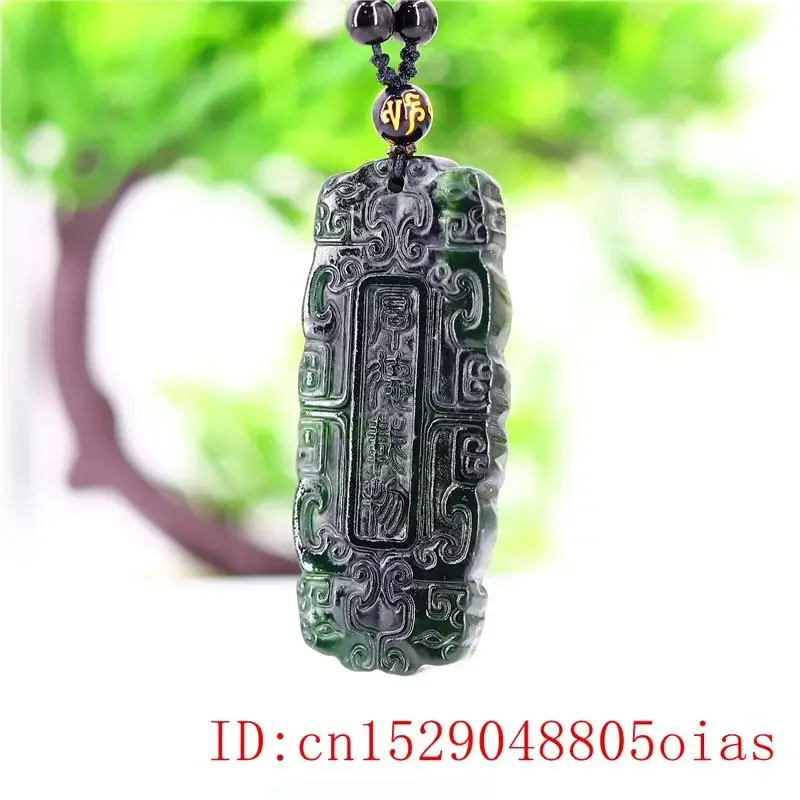 Jade Scripture Pendant Necklace Carved Natural Jewellery Gifts Charm Amulet Chinese Black Green Fashion