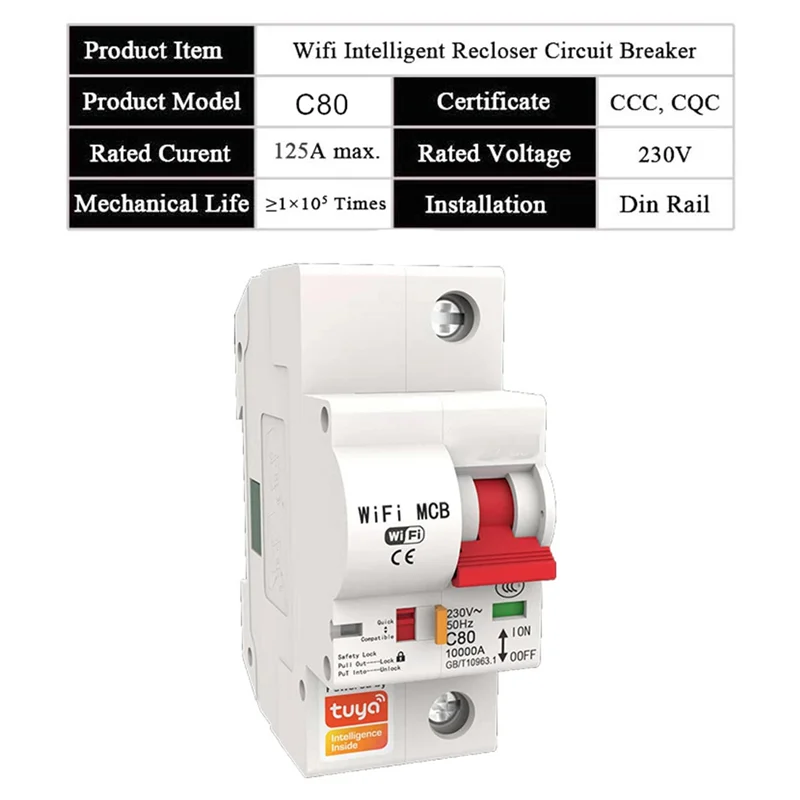 1 Piece Smart Circuit Breaker Tuya Smart Circuit Breake Automatic Switch Overload Short Circuit Protection (4P)