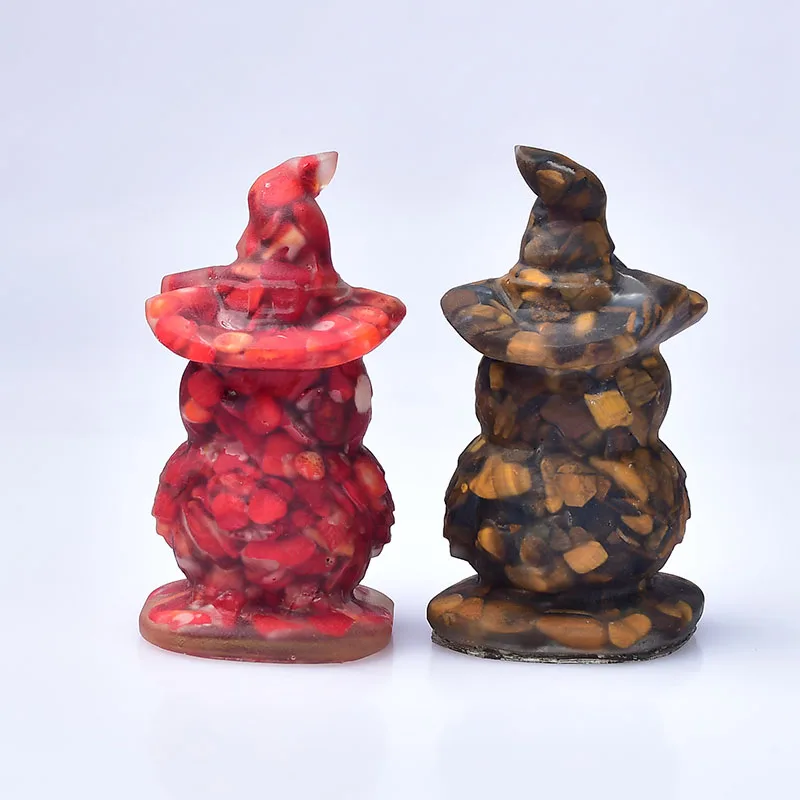 1PC Owl Witch Hat Figurine Natural Crystal Gravel Craft Reiki Orgonite Silicone Mould Resin Decor Make All Saints' Day DIY Gifts