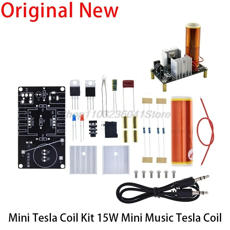 Mini Tesla Coil Kit 15W Mini Music Tesla Coil Plasma Speaker Tesla Wireless Transmission DC 15-24V DIY Kits