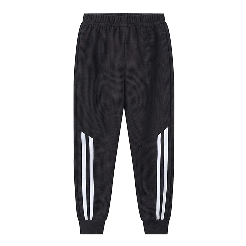 3-teilige Herbst-Kinderhose, einfarbig mit Seitenstreifen, mehrfarbig, modische Waffelstoffhose, lässig, für den täglichen Gebrauch, sportlich, bequem – Detail 4