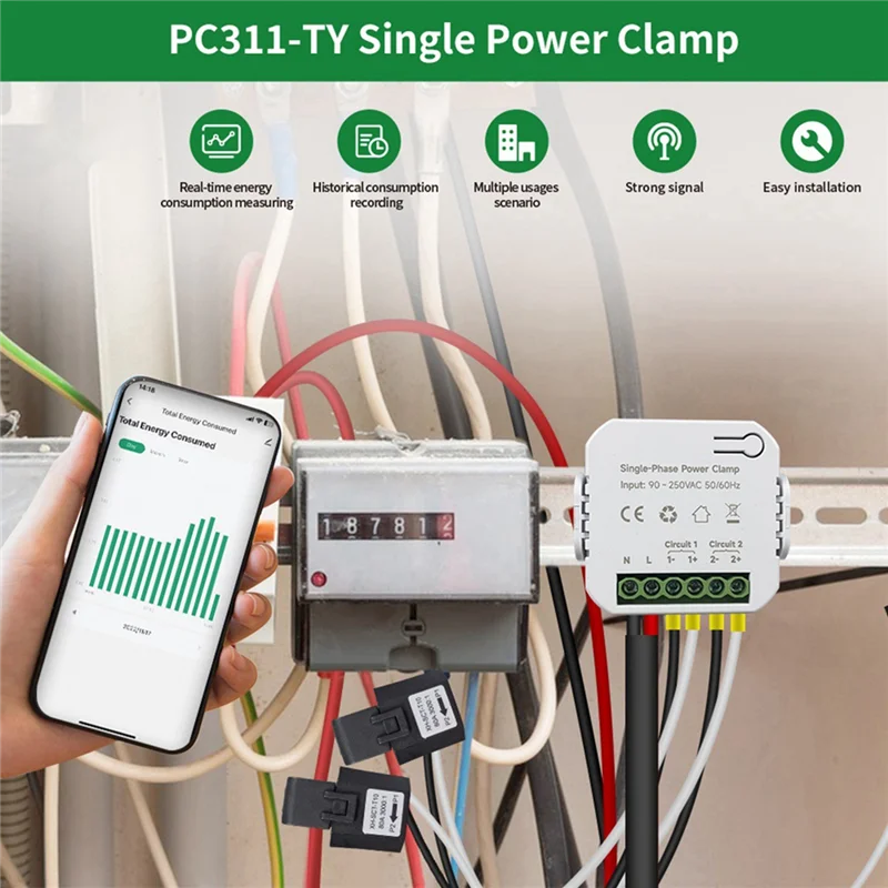 HFES Tuya สมาร์ท Wifi Energy Meter 2Xcurrent Transformer Clamp 90- 250V Kwh Power Monitor ไฟฟ้าสถิติ