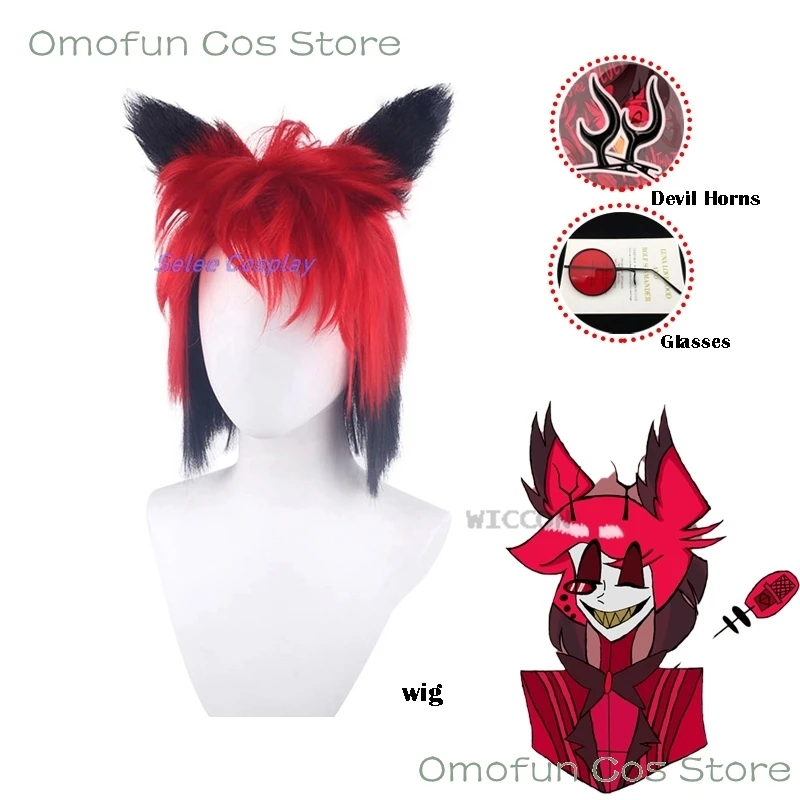 Alastor Anime Hazbin Cosplay Hotel Costume Walkstick Glasses Uniform Cosplay Devil Horns Halloween Party Mens Cosplay Red Suit