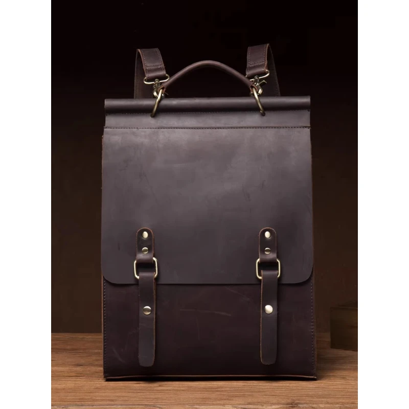 

Vintage Genuine Leather Backpacks Crazy Horse Leather Men Women Backpack Man A4 School Bags Rucksack Laptop Daypack Shoulder Bag