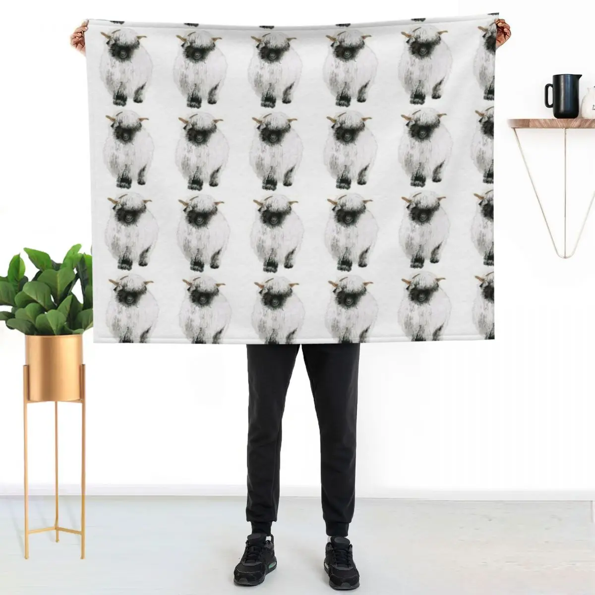 

Valais Blacknose Sheep Drawing Throw Blanket Cozy Home Blanket Gift for Christmas Holiday