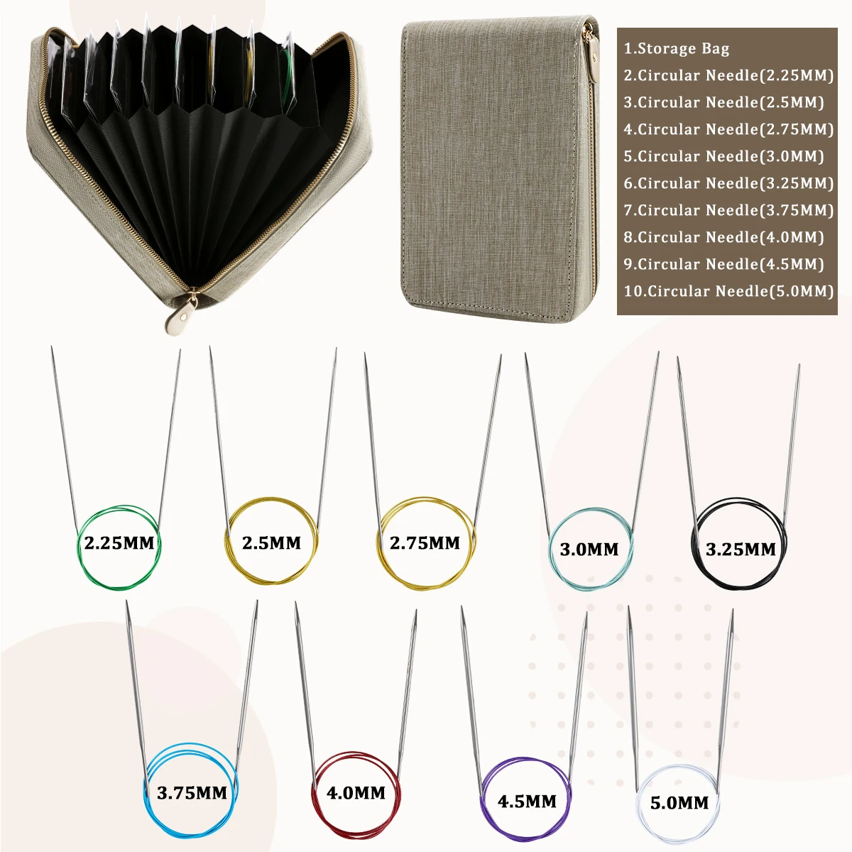 Home Use Hand Knitting Double-Pointed Rod Needles Circular Needles Set with Drawstring Velvet Pouch