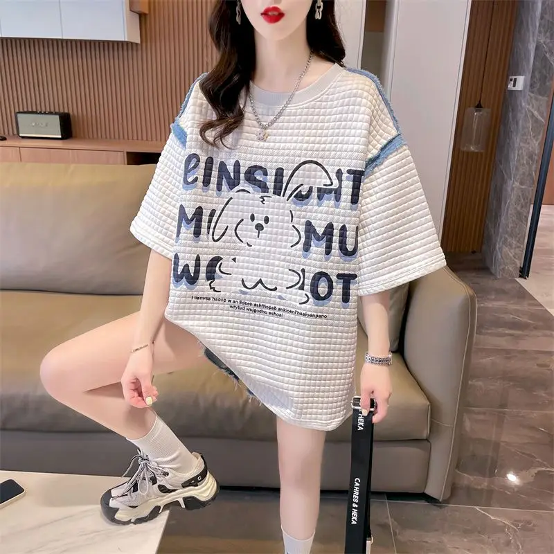 Fashion Fake Two Piece T Shirts Women Korean Style Letter Print T-shirt Summer Trend Thin Short Sleeve Tops Oversized Tshirt Y2k