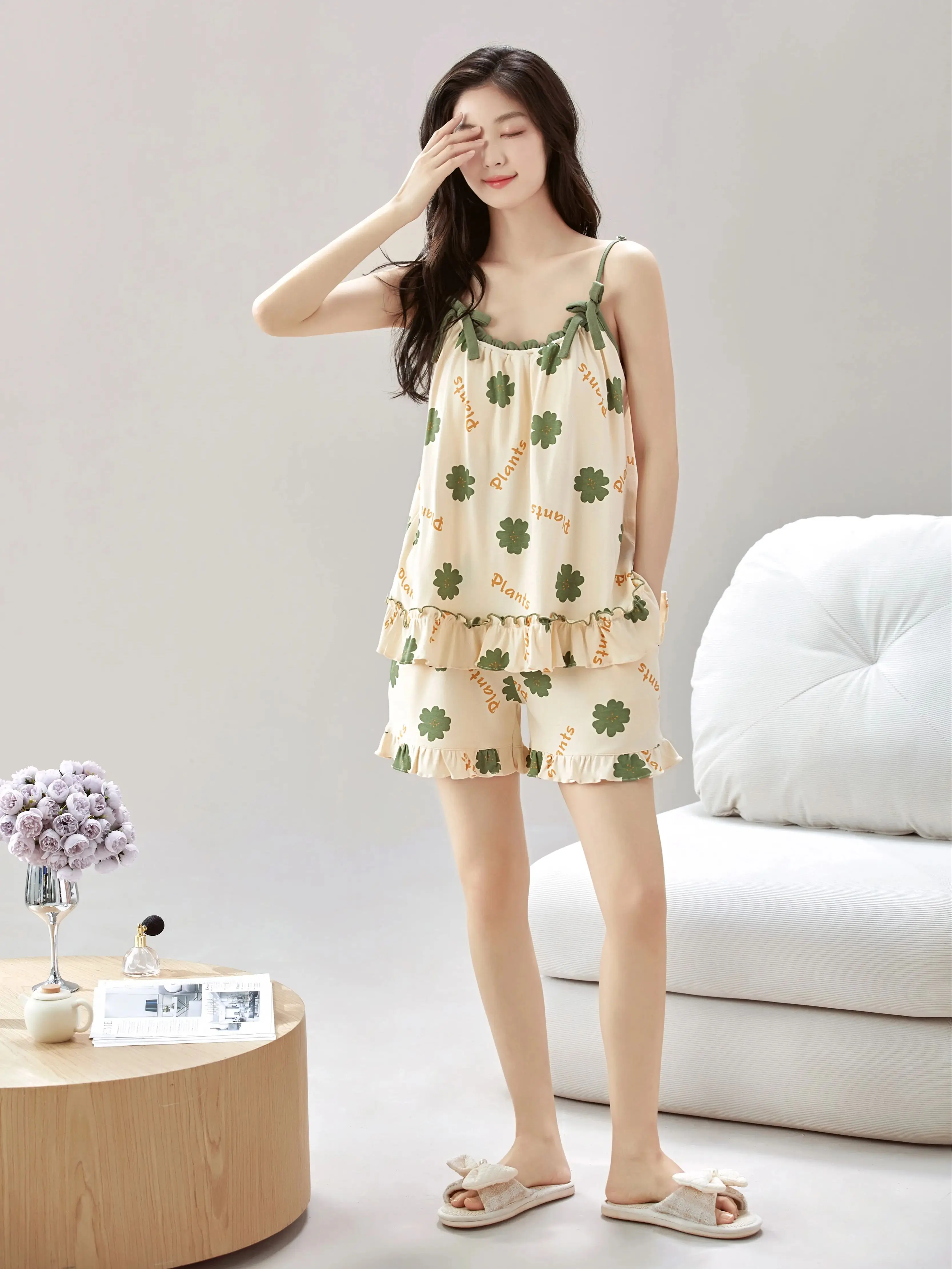 Negligee Cardigan Suit Top 2024 Cotton Gauze Summer Women Shorts Pyjamas Comfortable Butterfly Printing Pyjama Sleepwear 2 Piece