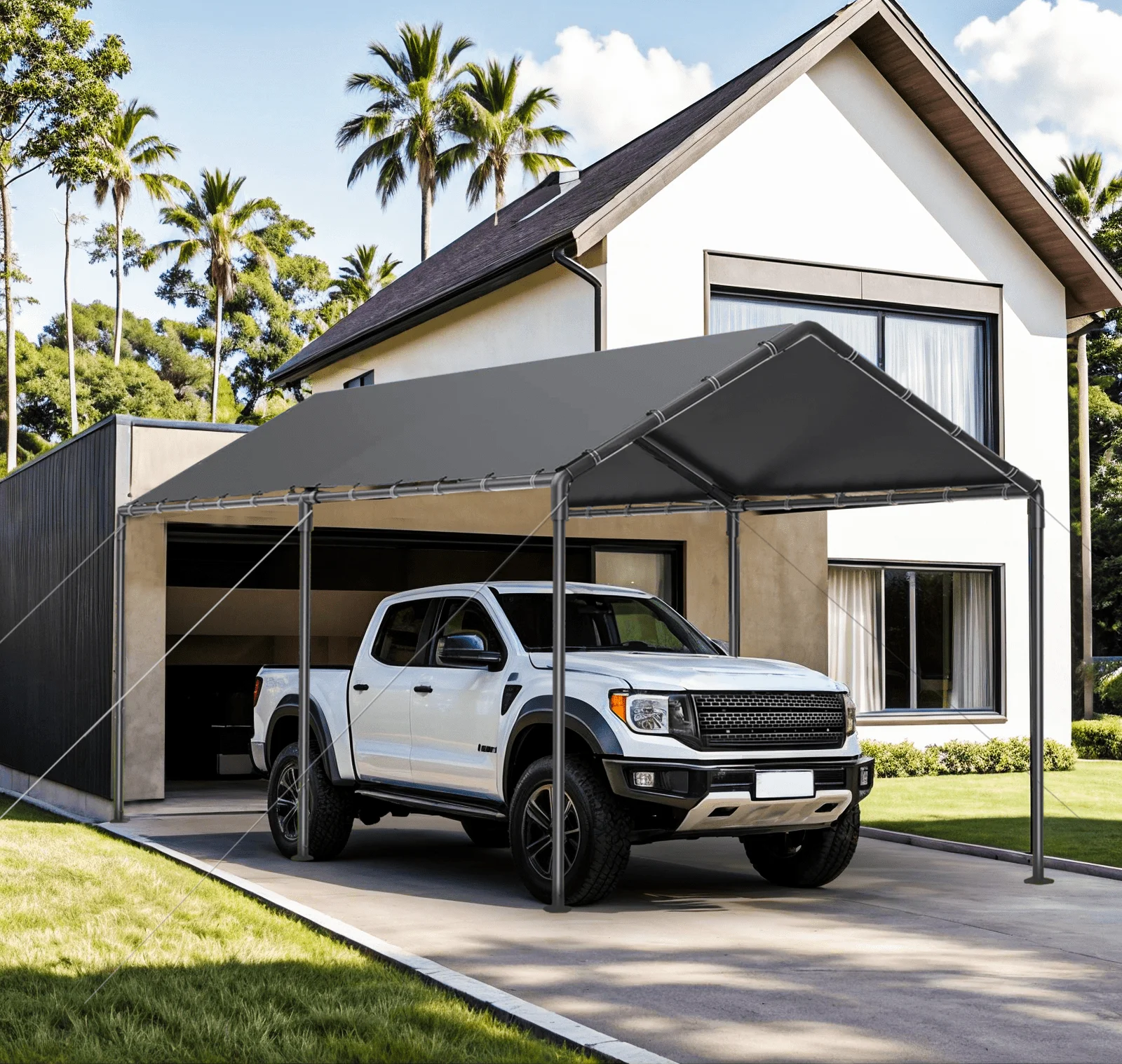 

10x20 ft Metal Carport Car Canopy Portable Car Tent Garage, Gray