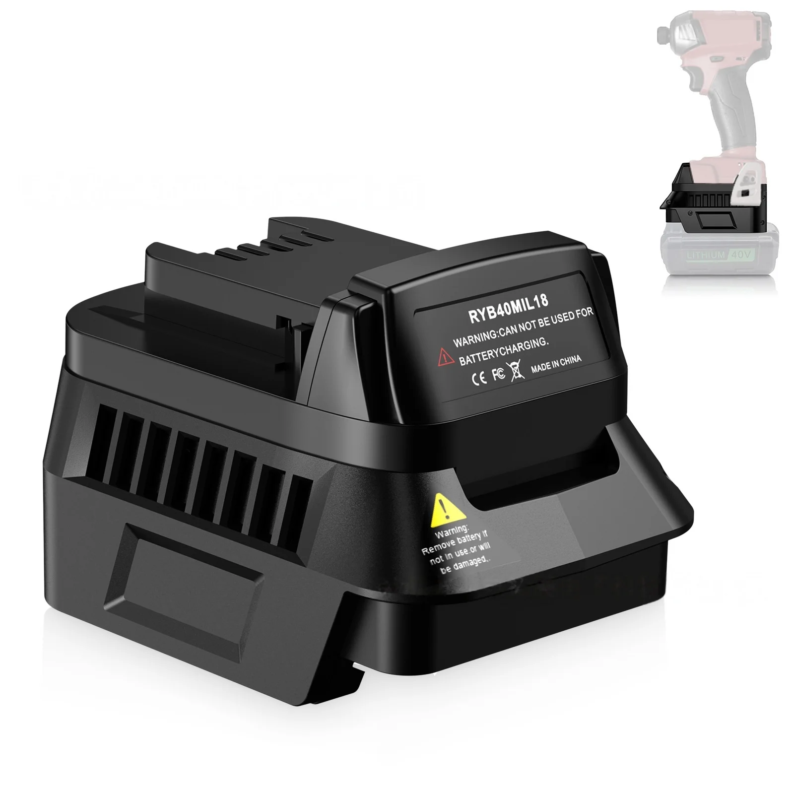 

RYB40MIL18 Battery Adapter for Ryobi 40V Li-ion Battery Convert To for Milwaukee 18V Battery, Work for Milwaukee 18V Power Tool