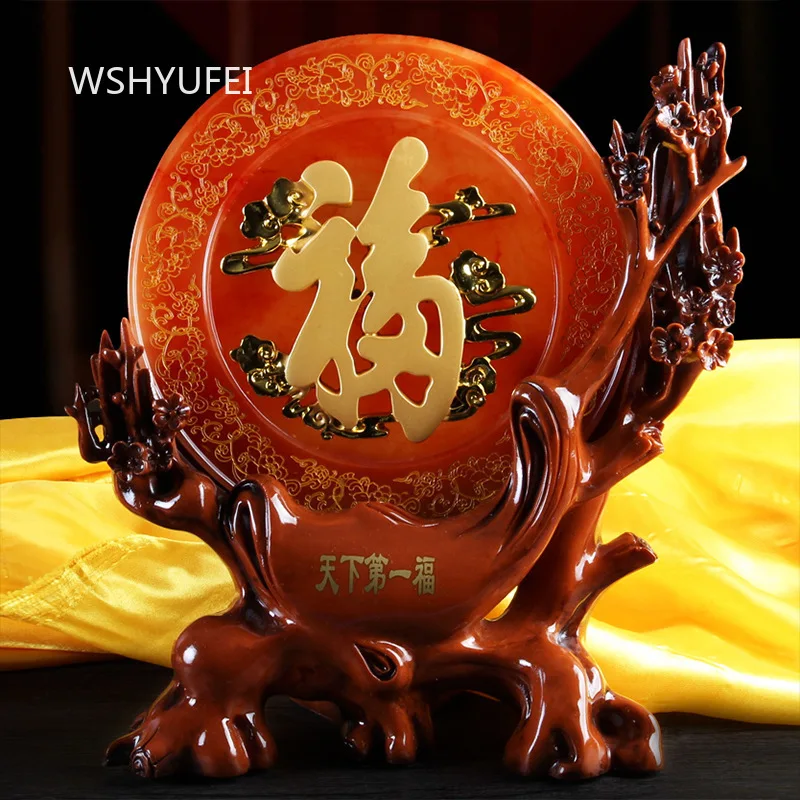 

Fu Character Resin Figurine Chinese Style Living Room Decoration Handicraft Wealth Acquisition Ornaments Housewarming Gift