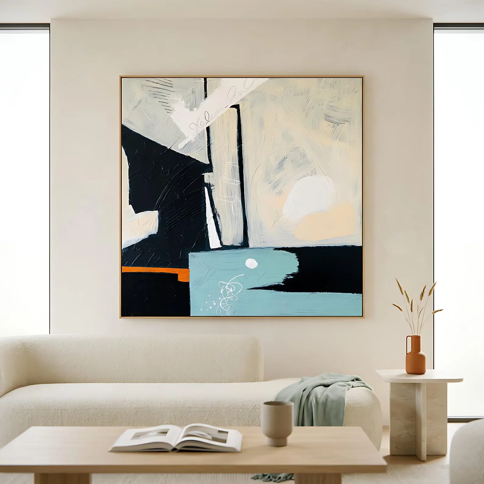 Moody Teal Black Abstract Wall Art,Canvas Wall Print,High‑Grade Home Decoration Artwork for Bedroom,Living Room,Office