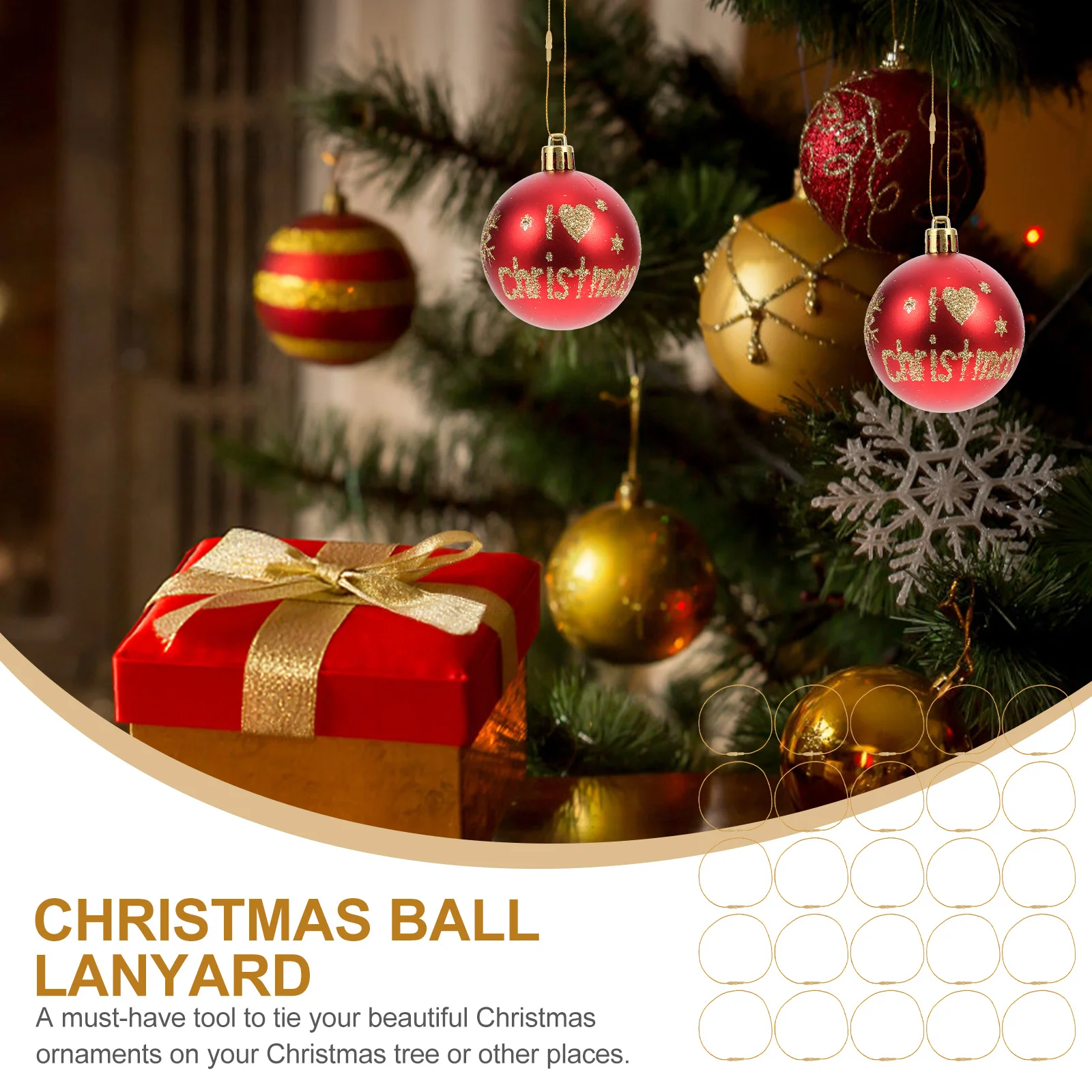 

200 Pcs Christmas Ball Ornaments Hangers Hanging Tags Rope Clothing Ropes Golden