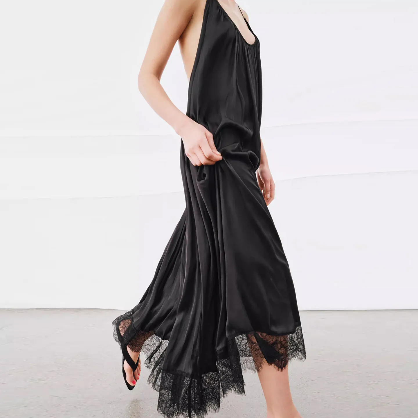 ZADATA Women's Off-Shoulder Satin Dress 2026 Spring Collection Personality Neck Hanging Design Comfortable Casual Wear