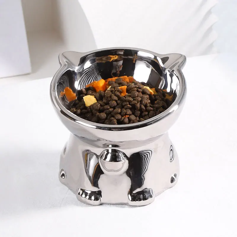 Electroplated Ceramic Pet Bowl for Cats Dogs Food Water Bowl