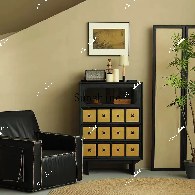 Medieval black four-bucket living room sofa French bedroom bedside drawer storage solid wood locker  FT