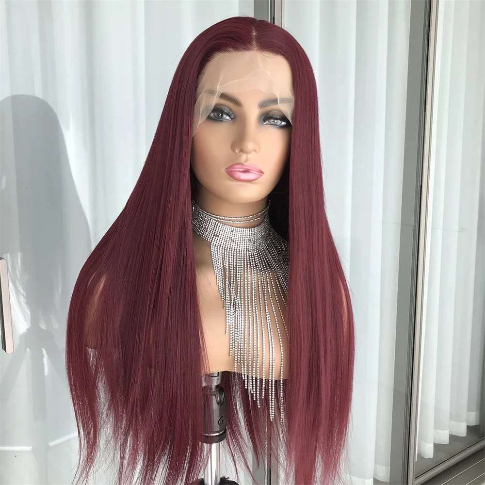 Burgundy Lace Wigs for Women Synthetic 99J Blonde Lace Wig PrePlucked Heat Resistant with Baby Hair Straight Synthetic Lace Wig