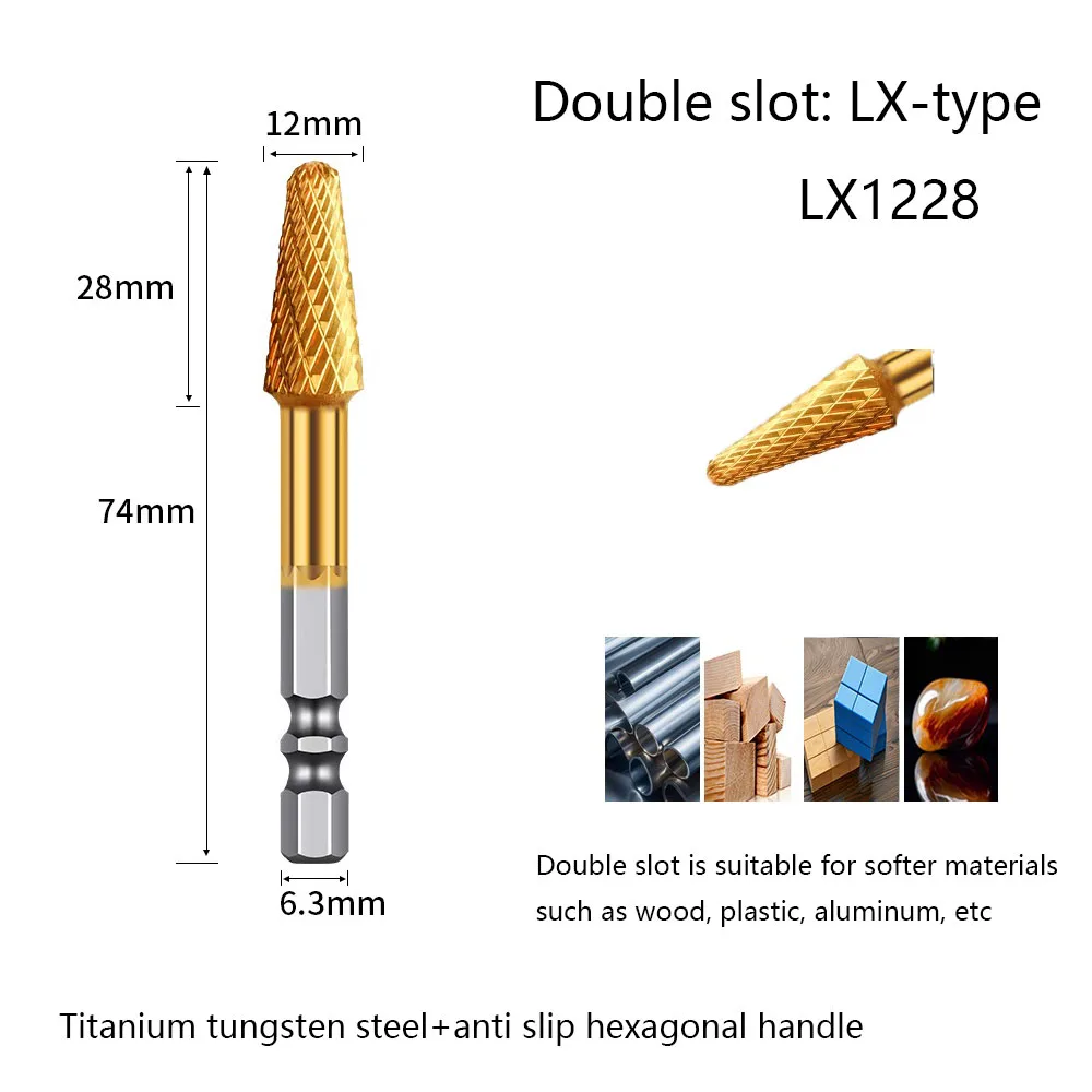 Titanium tungsten steel hexagonal handle rotary file milling cutter drill bit electric screw alloy polishing head stainless stee