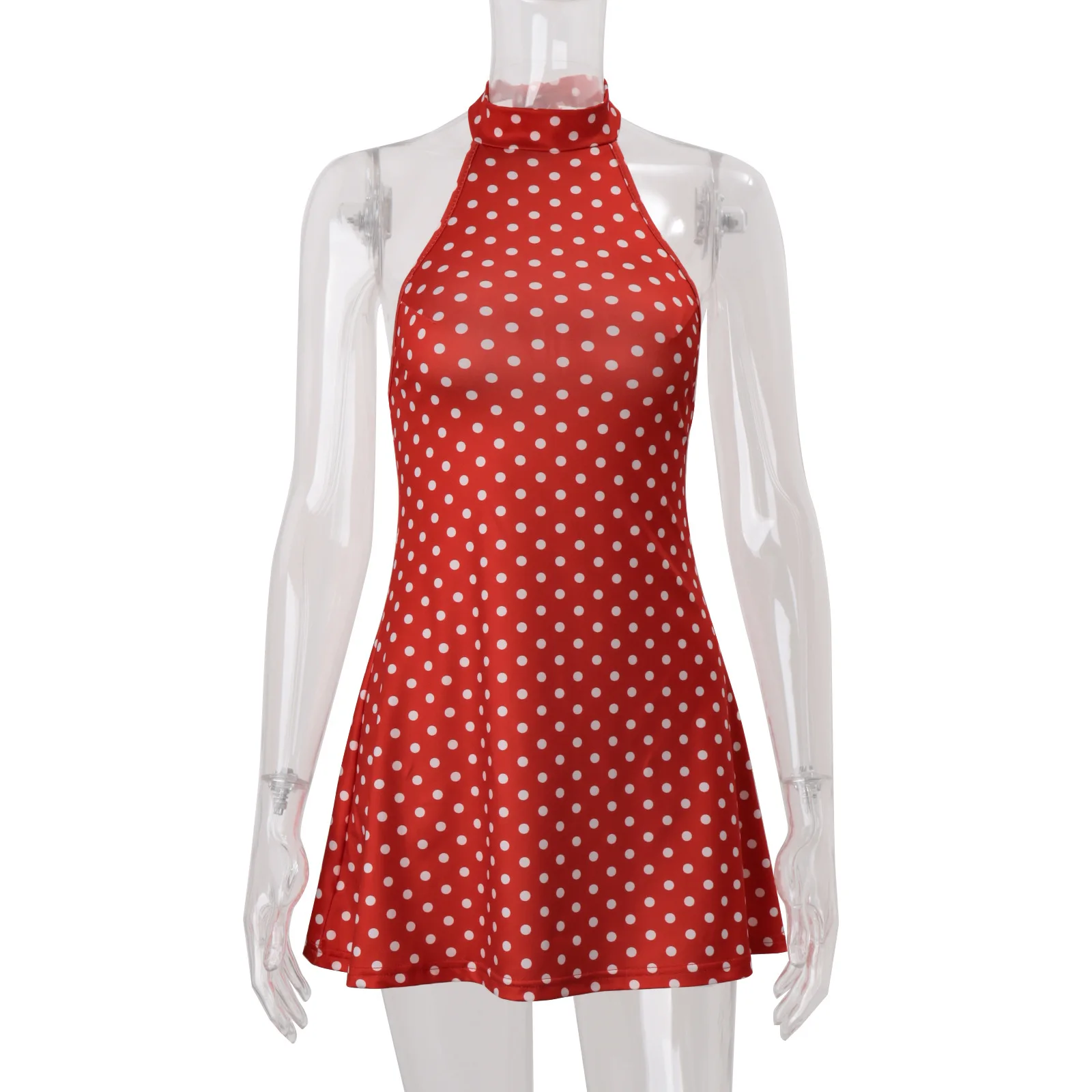 Sexy Neckholder-Kleid mit Polka-Dot-Print für Damen, elegantes Partykleid, schmal geschnitten, rückenfrei, ärmellos, Minikleid, Sommer-Urlaubsoutfits – Detail 34