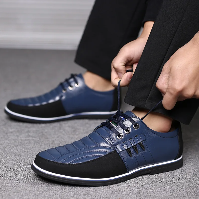 

Men Sneakers Shoes Fashion Brand Classic Lace-Up Casual Loafers Pu Leather Shoes Black Breathable Business Men Shoes Big Size
