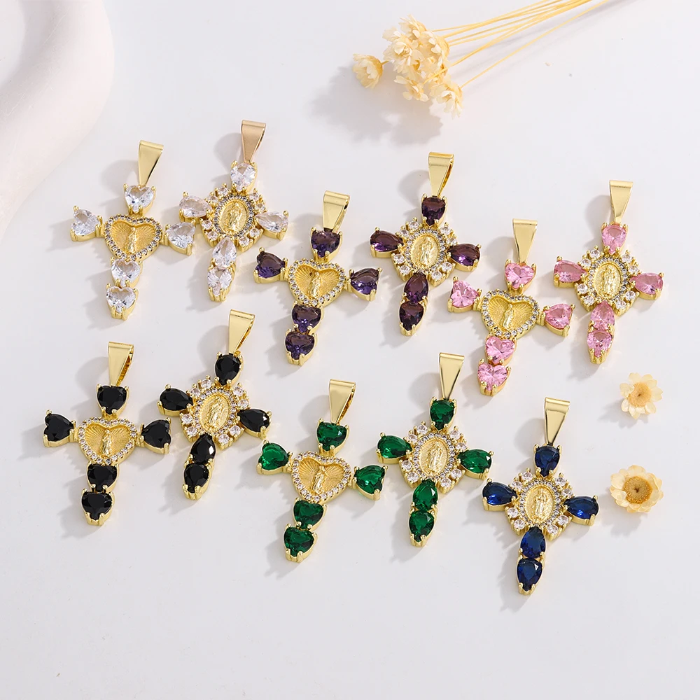 

Ruixi Fashion 18K Gold-Plated Virgin Mary Cross Zircon Religious Jewelry Necklace Pendant for Men and Women Birthday Gift
