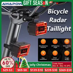 Awapow-enquêter arrière étanche pour vélo, radar de vélo, IPX64, feu arrière d'équitation de nuit, charge de type C, lumière iodée, accessoires de vélo