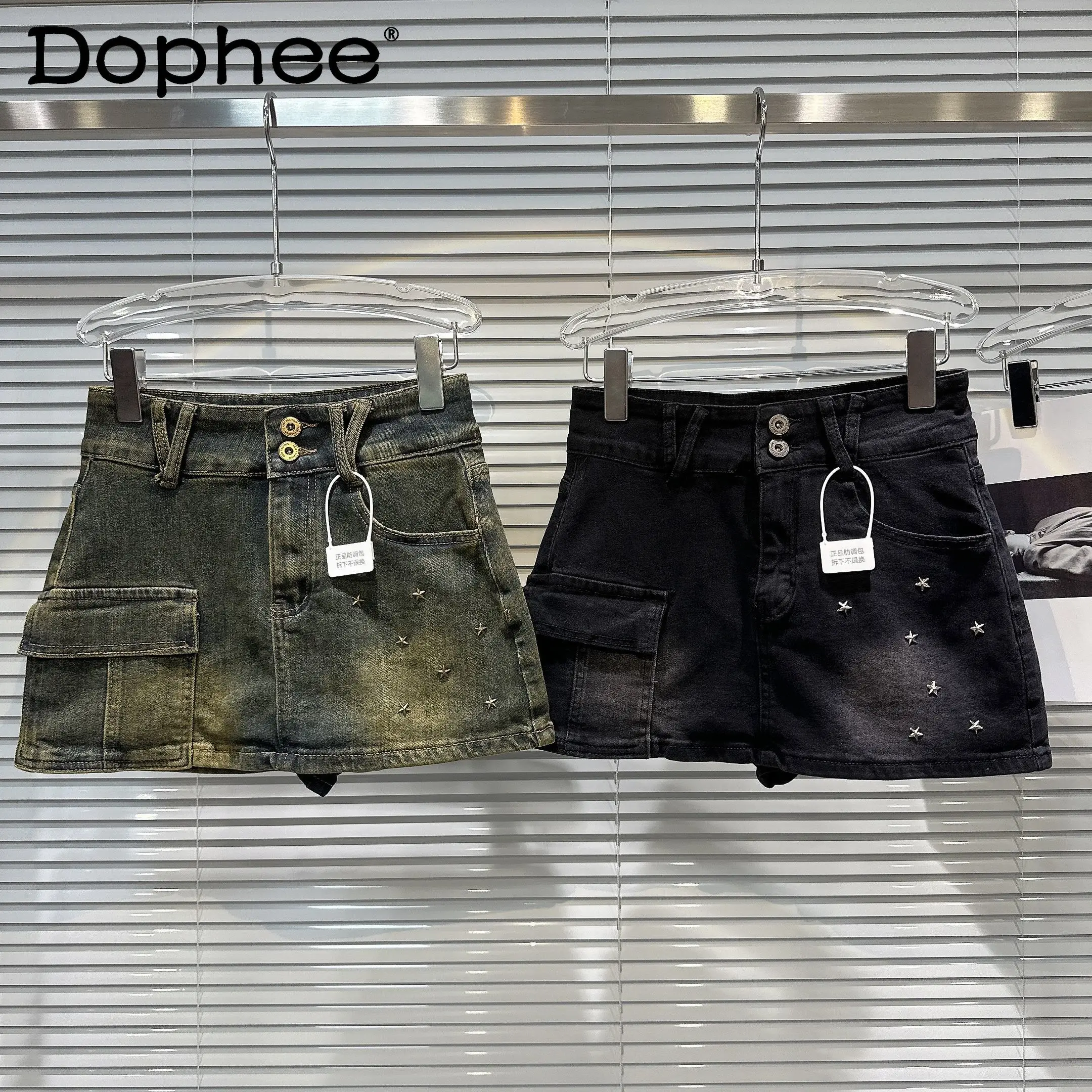 2023 Herbst neue heiße Mädchen Retro Wash Anti-Exposition Jeans Shorts Rock Damen High Street Denim Röcke Scheide A- Line Minirock