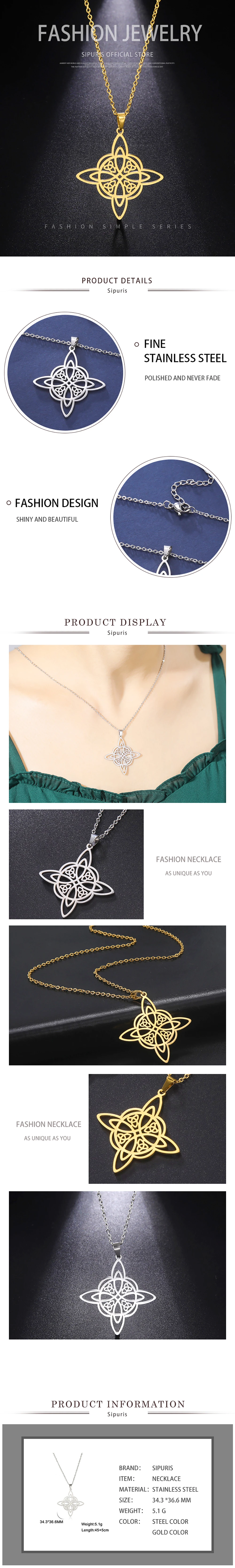 Sipuris Witchcraft Vintage Hexenknoten-Halskette für Frauen, Edelstahl Triquetra Keltische Magische Ketten Amulett Schmuck Geschenke – Detail 6