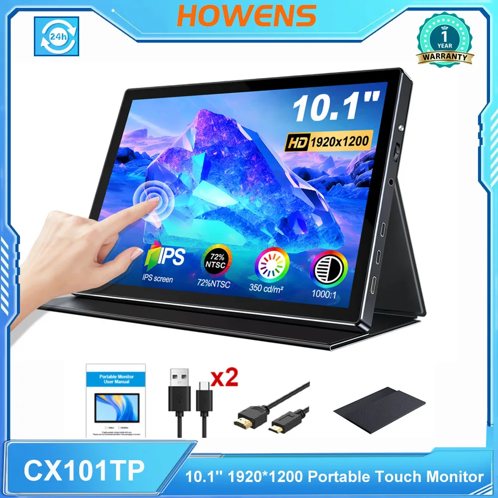 HOWENS 10,1 Zoll Tragbares Display 60Hz Auflösung 1920*1200 TN-Panel 520cd/m² ㎡   Helligkeit 3ms Reaktionszeit Tragbarer Industriemonitor