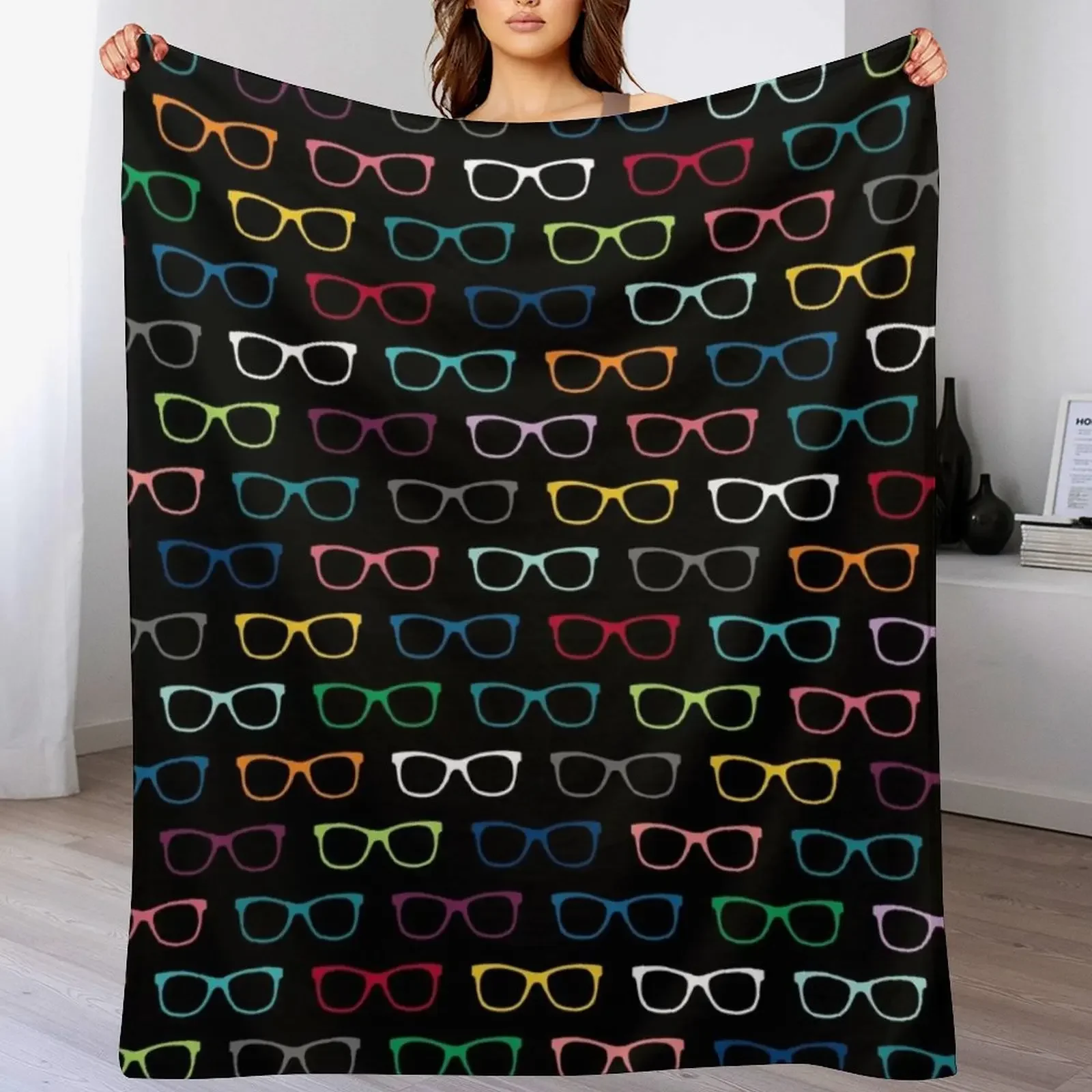 

Colorful Hipster Eyeglasses Pattern Throw Blanket Soft Comfort Blanket for Reading Watching TV