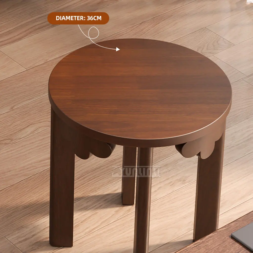Modern Household Small Stools,Solid Wood Stackable Round Stools,  Swivel-legged Dining Table Stools