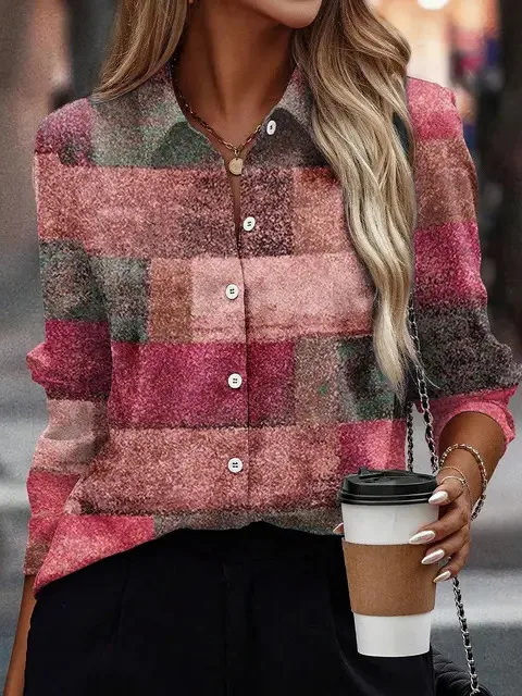 

Contrasting Color Collar Patchwork Shirt Women's Fashion Unique Design Long Sleeve European Style Loose Fit Business Casual